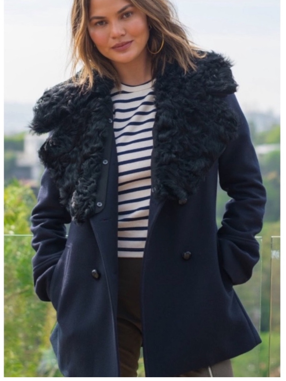 ALC NWOT Black Shearling Collar Coat - Women